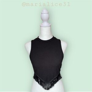 SHEIN Black Sleeveless Fringe Tank Top. Medium. Measurements in pictures.